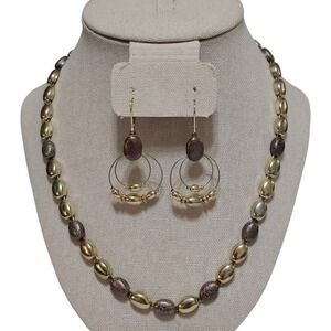 Napier Necklace & Earrings Set Gold Tone Bronze‎ Oval Bead Round Dangle Signed
